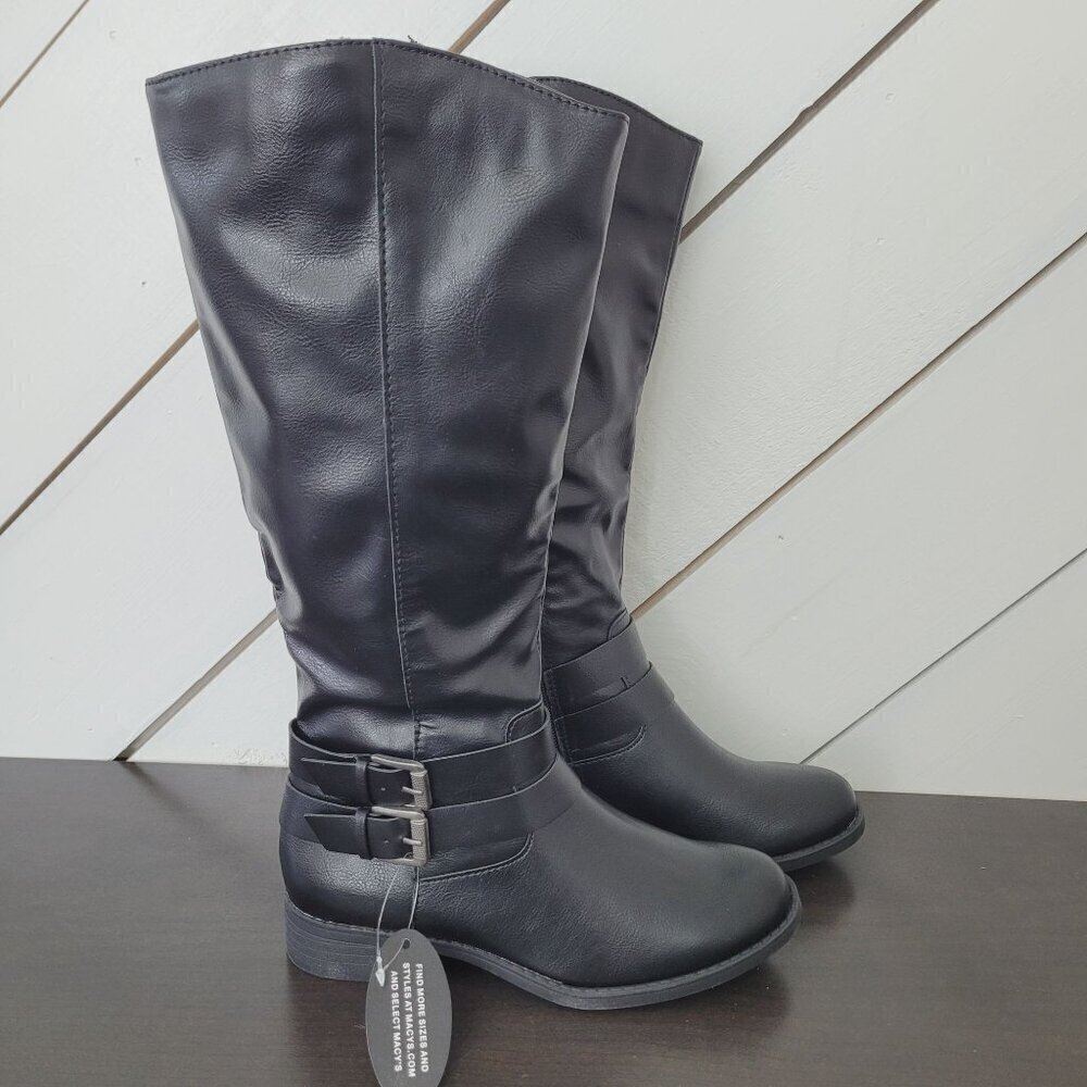 NWT Style & Co Womens Malliaa Knee-High Black Boots 6M  Buckle Straps